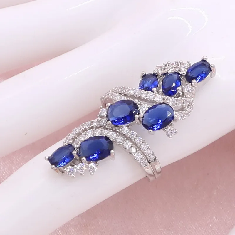 925 Silver Jewelry Sets For Women Blue Sapphire Earrings Bracelet Pendant Necklace Ring Wedding Jewelry