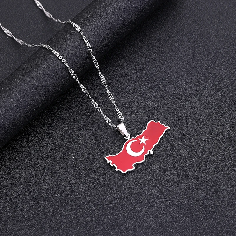 Fashion Stainless steel Turkey Map Flag Necklace Pendant Women Turkish Silver Color/Gold Color Party Jewelry Turkiye Cumhuriyeti