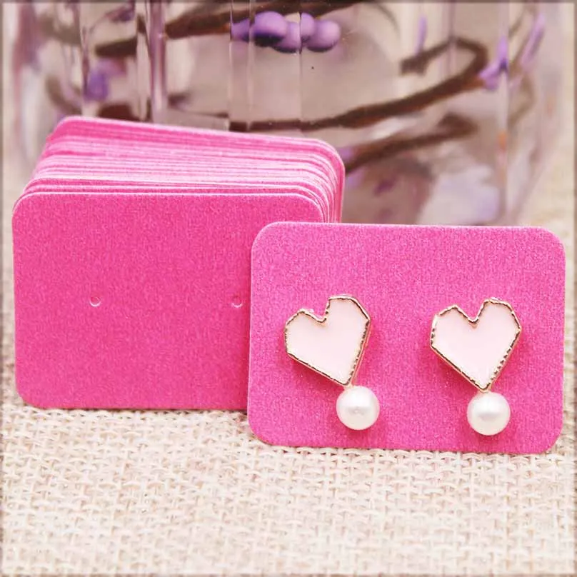 100pcs Cute Solid Color Earring Paper Package Card DIY Small Stud Earring Card White Kraft Pink Jewelry Display Card