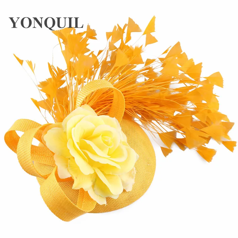 Yellow Fashion Hat Fedora Formal Dress Church Fascinators Hat Headband Party Tea Millinery Caps Mesh Hair Accessories