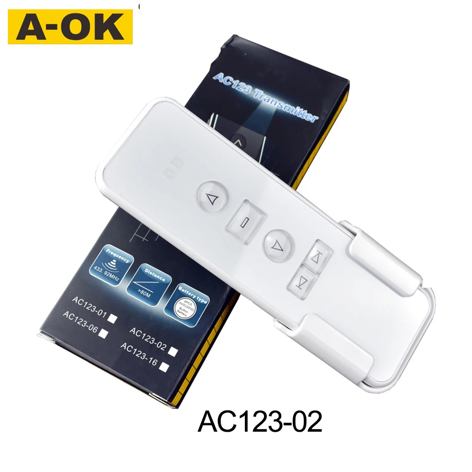 A-OK-Controle Remoto para Smart Curtain Home, AC123, 01, 02, 16 canais, sem fio, controle remoto para Aok Cortina Elétrica