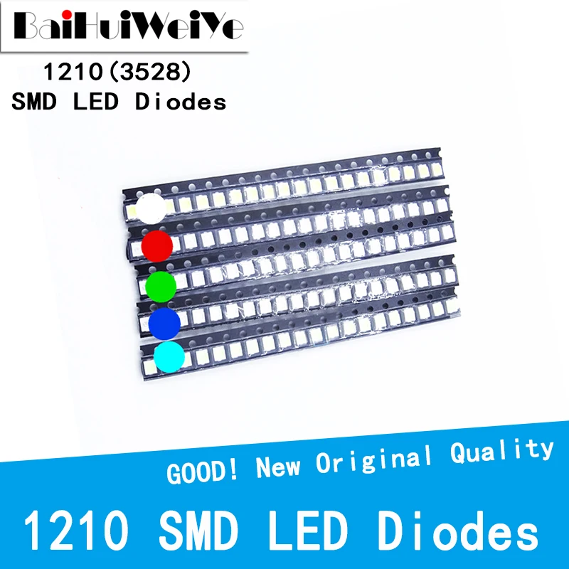 

100PCS/LOT 1210 3528 Highlight SMD LED Diode Diodo 3V-3.2V White Red Green Blue Yellow 3.5*2.8 Surface Mount Light Emitting Diod