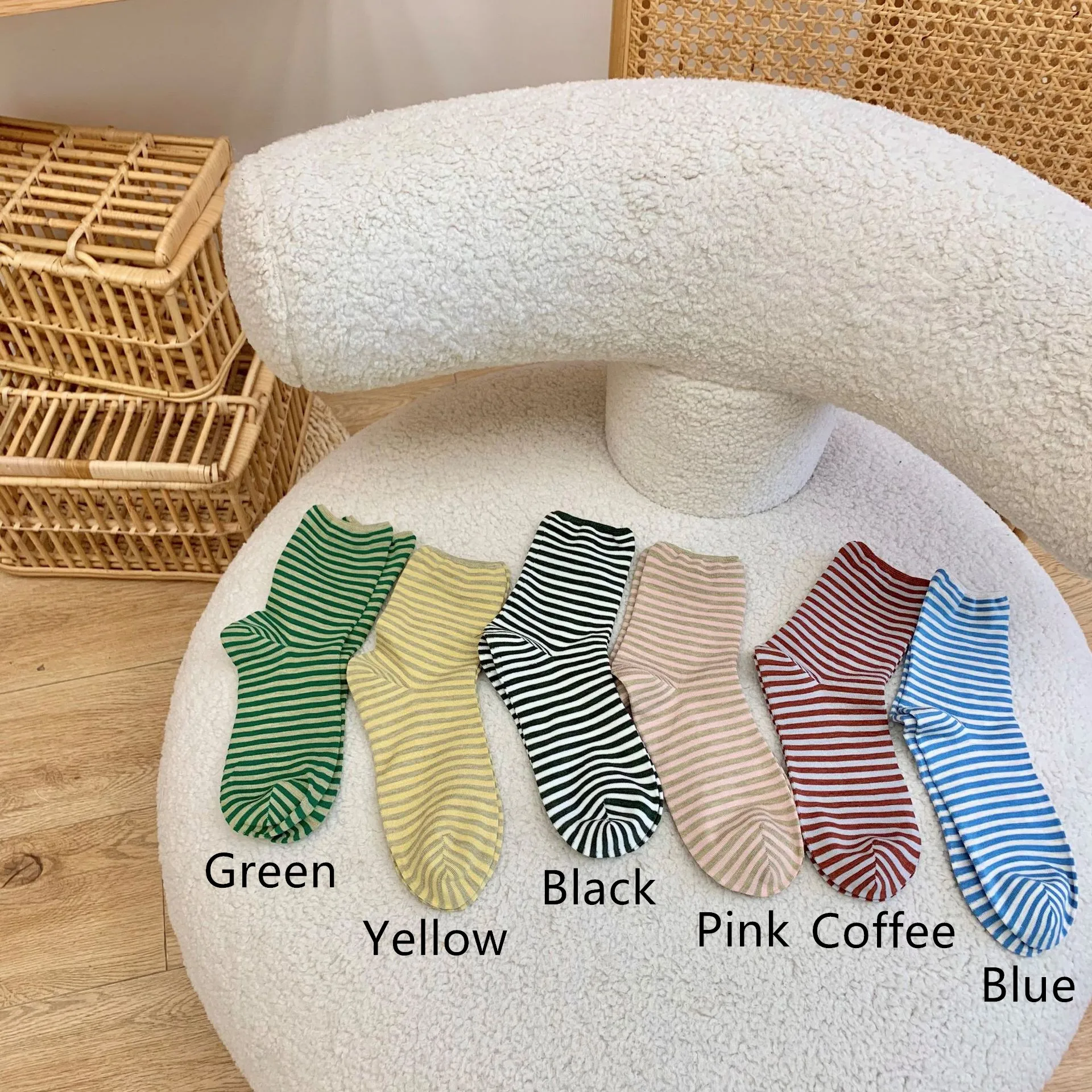 12Pcs=6Pairs/Pack Women Boneless Cozy Breathable Bamboo Fiber Socks Set Japanese Korean Maiden Casual Fashion Striped Socks Lot