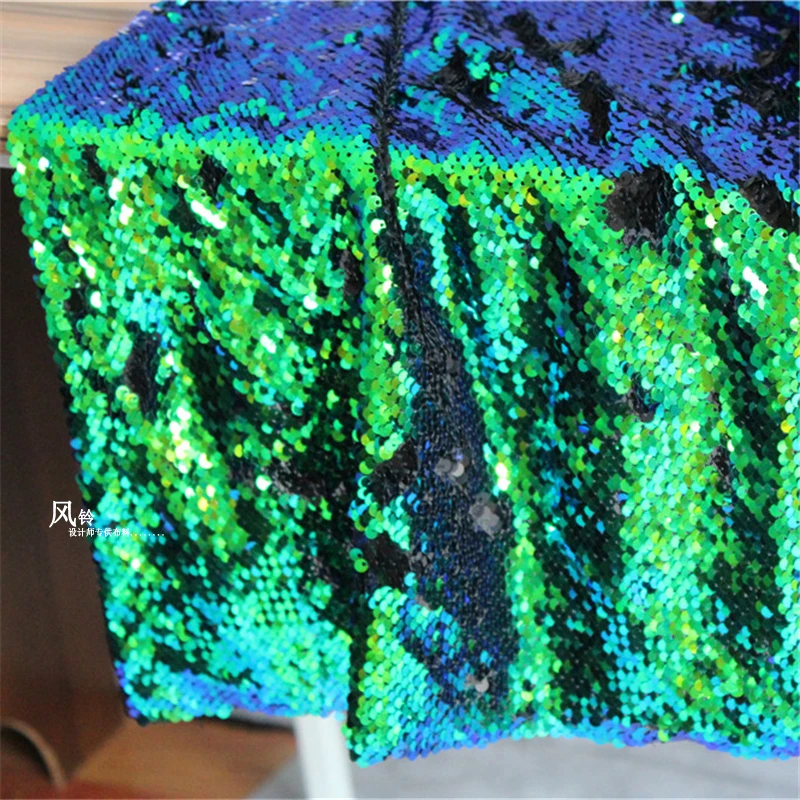 Embroidered Sequins Tulle Fabric Green Fish Scales DIY Background Decor Skirt Dress Stage Clothing Designer Fabric