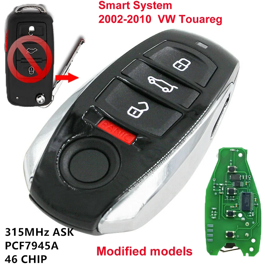 KEYECU Modifed Replacement Keyless Remote Key Fob 315MHz ID46 W / Smart Access for Volkswagen Touareg 2004-2010 KR55WK45032