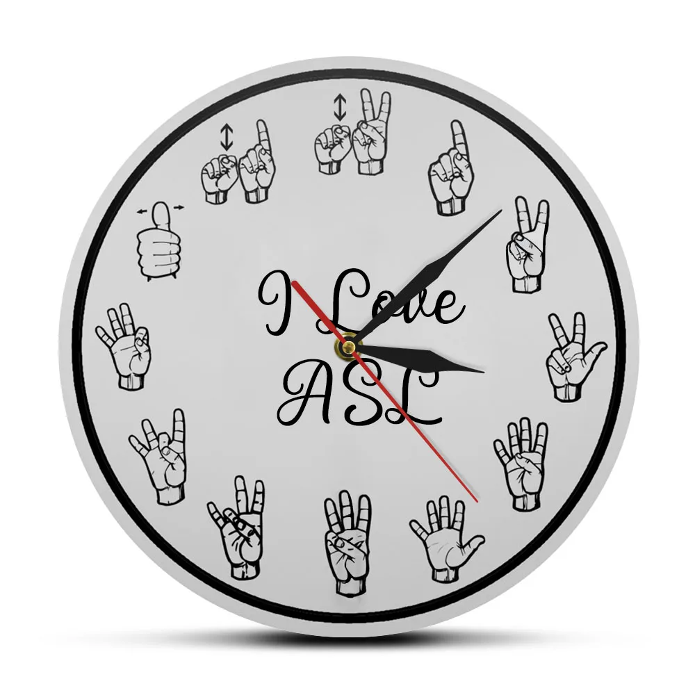 American Sign Language Numbers Wall Clock ASL Silent Clock Educational Decor Homeschool Classroom Teaching Aid for Telling Time