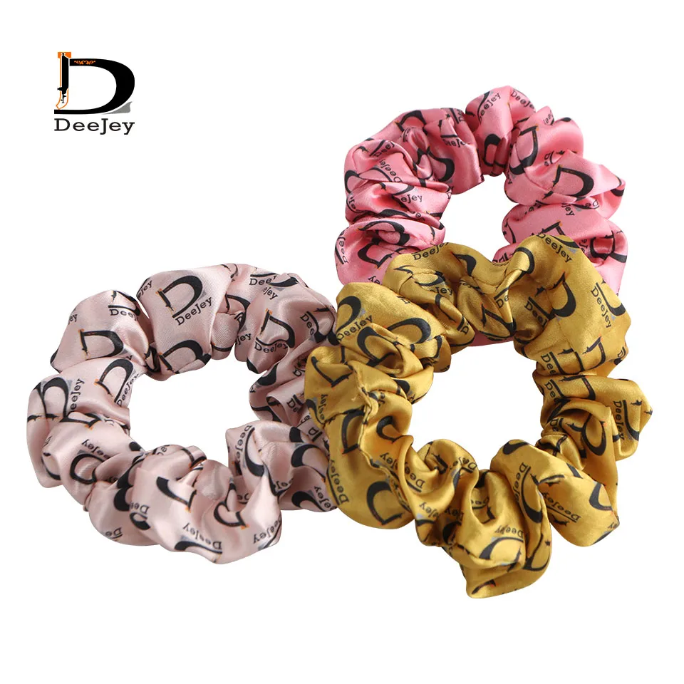 Custom repeat full logo printing satin hair tie Scrunchies Hair ropes ponytail holder for woven girl 10pcs