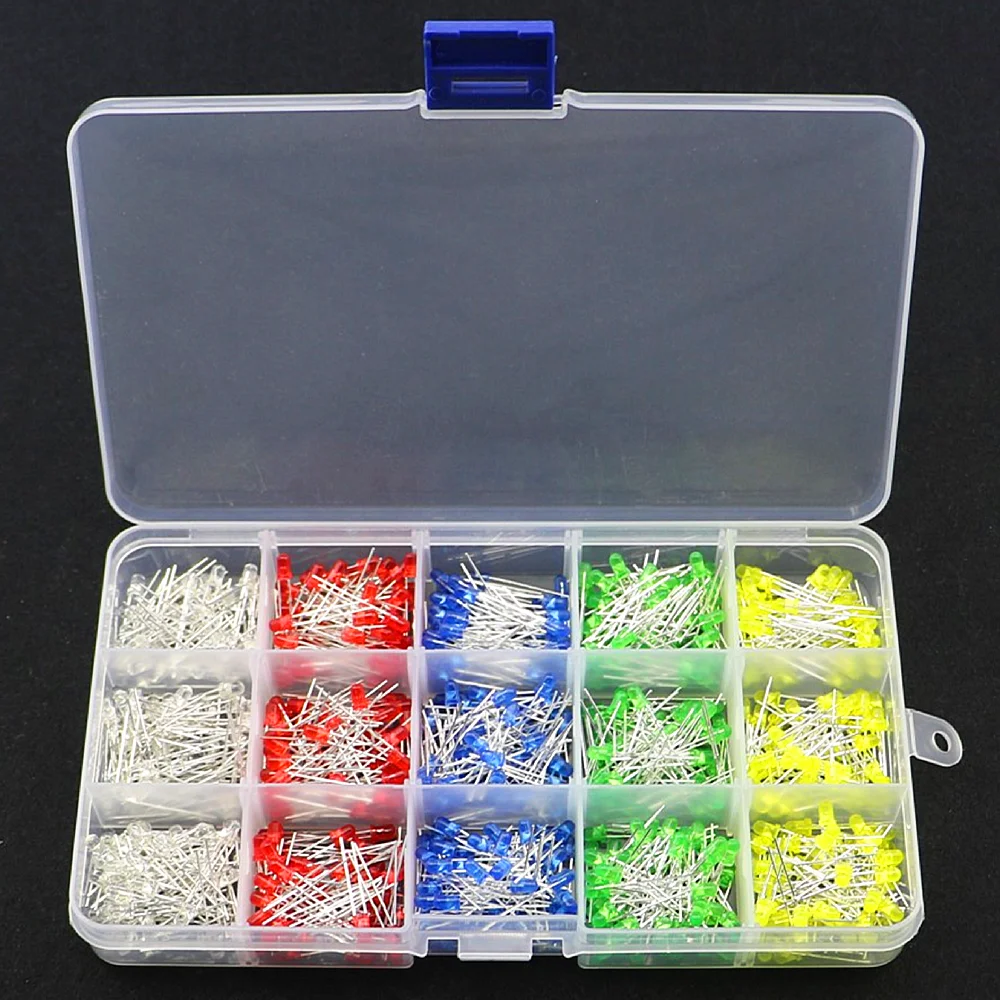 750Pcs/Box bright led 3mm LED Diode Yellow Red Blue Green White Assortment Light DIY Kit