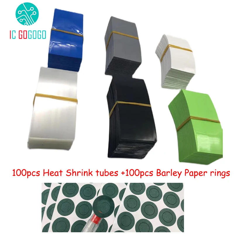 100pcs 21700 Battery Wrap Sleeve Heat Shrink Tube + 100pcs Barley Paper Rings Shrinkable Insulated Skin PVC FilmTape Cover Pipe