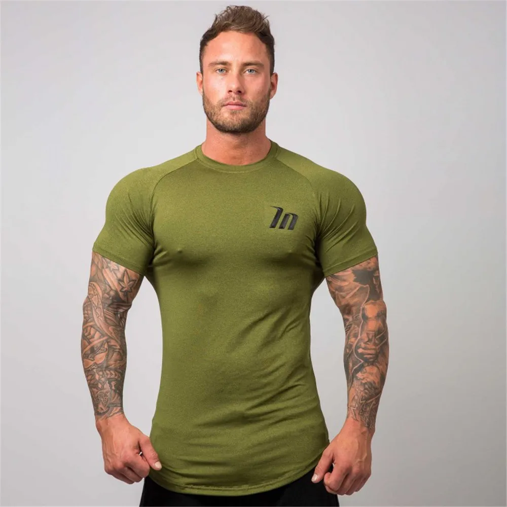 Compression Superelastic Skinny T-shirt Men Gym Fitness Quick Dry Shirt Male Summer Tee Tops Running Sports Training Clothing