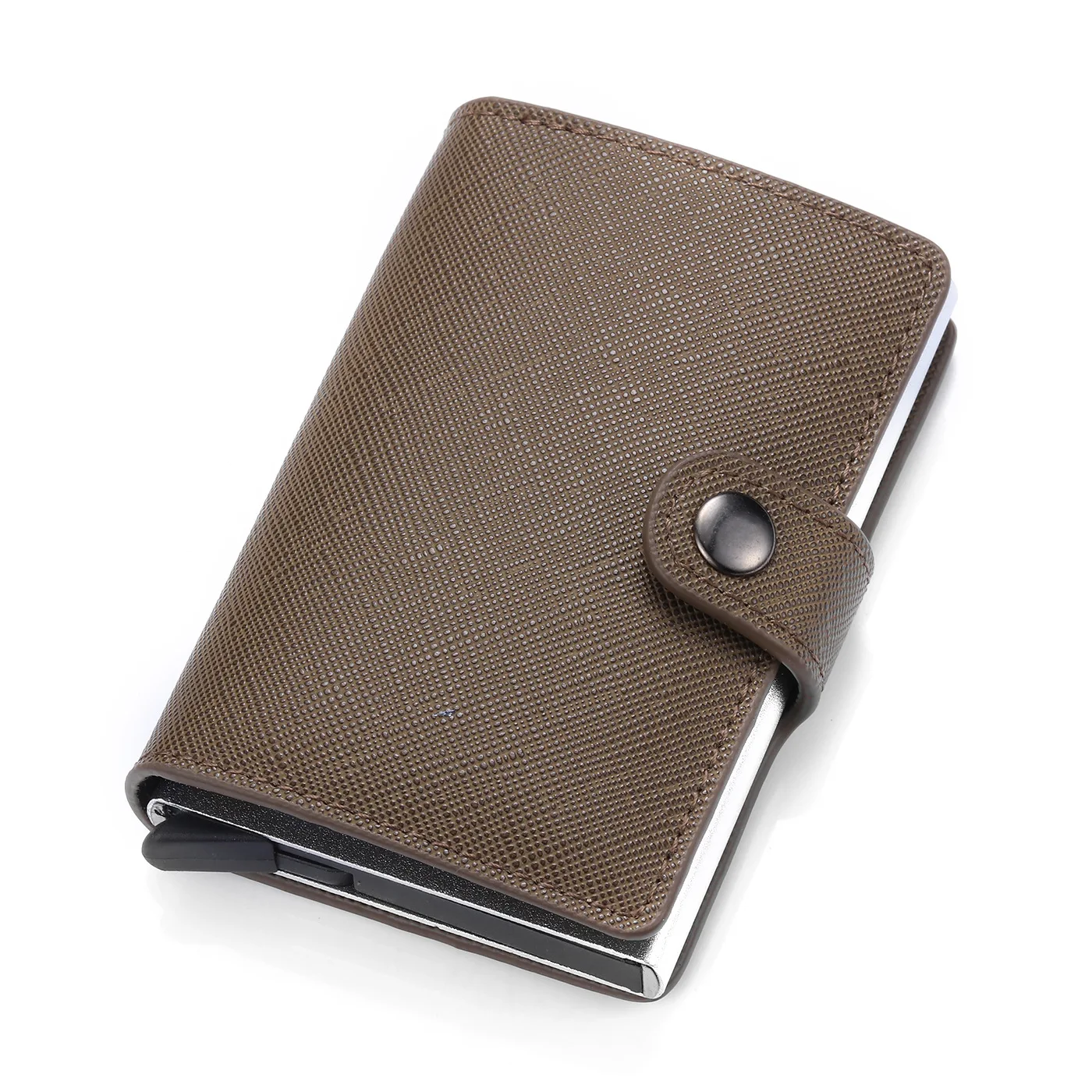 New Men Credit card holder carbon Leather Wallet Aluminum Automatic Mini Wallet With Back Pocket ID Card RFID Blocking purse