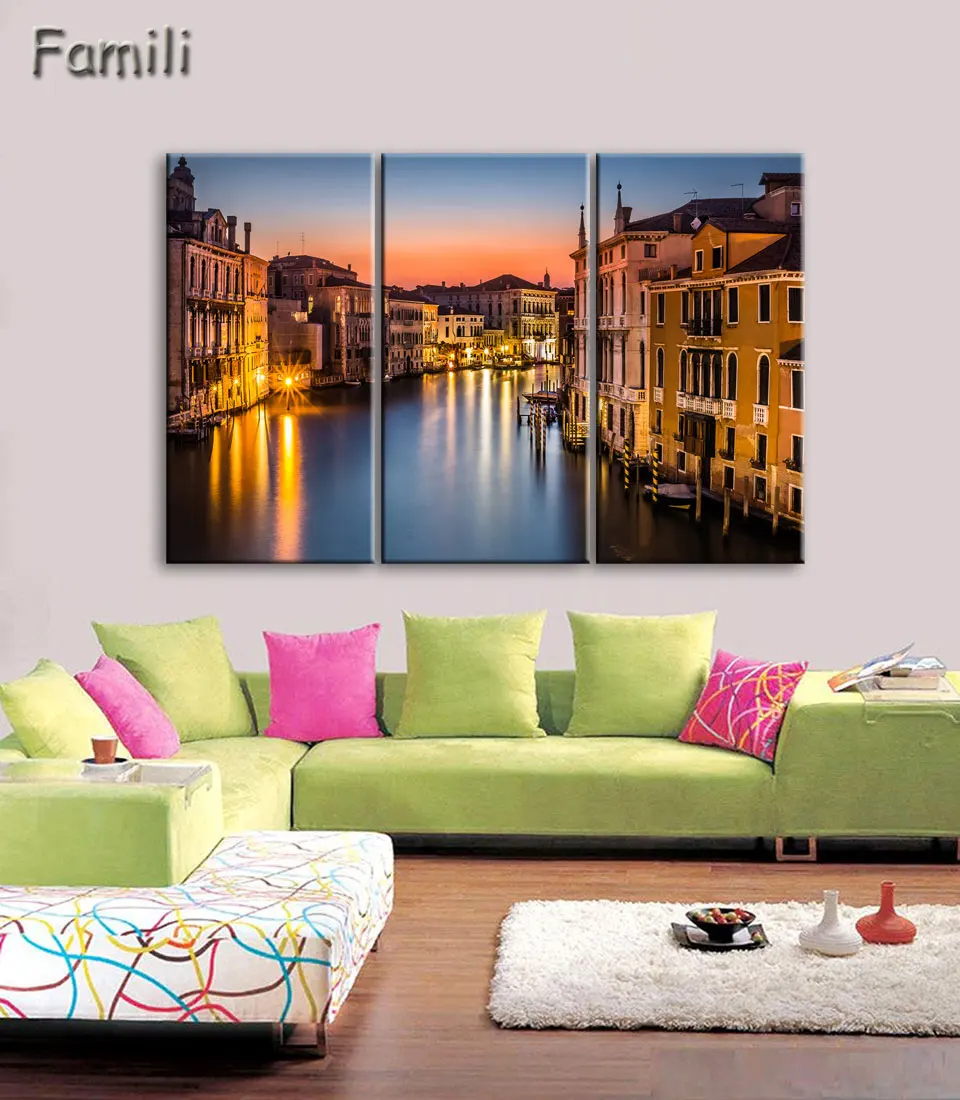 3 Pcs Landscape Venice City Canvas Paintings Print On Canvas Classic Buildings Scenery Wall Art For Living Room(Unframed)