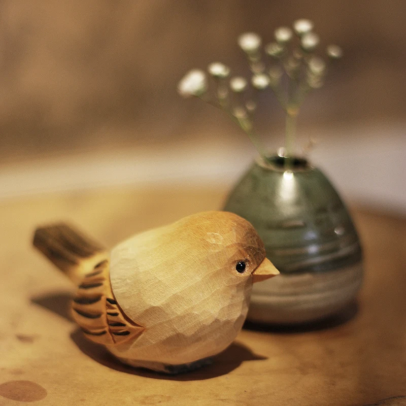 Little Fat Bird Handmade Home Crafts Wood Carving Birds Pendant Solid Wood Ornaments