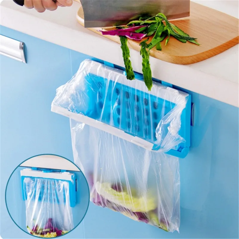 Stainless Steel Kitchen Trash Bag Holder Door Hook Garbage Bags Hanger Cupboard Stand Support Storage Rack Kitchen Accessories