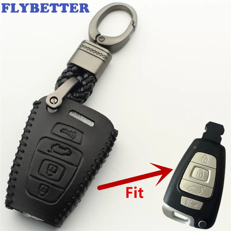 FLYBETTER Genuine Leather 4Button Smart Remote Key Case Cover For Hyundai Veracruz   L581