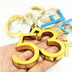 House Number 6CM Door Plate Letters and Number Stickers 3D Gold Self Adhesive Sign Digit Apartment Hotel Office Address Street