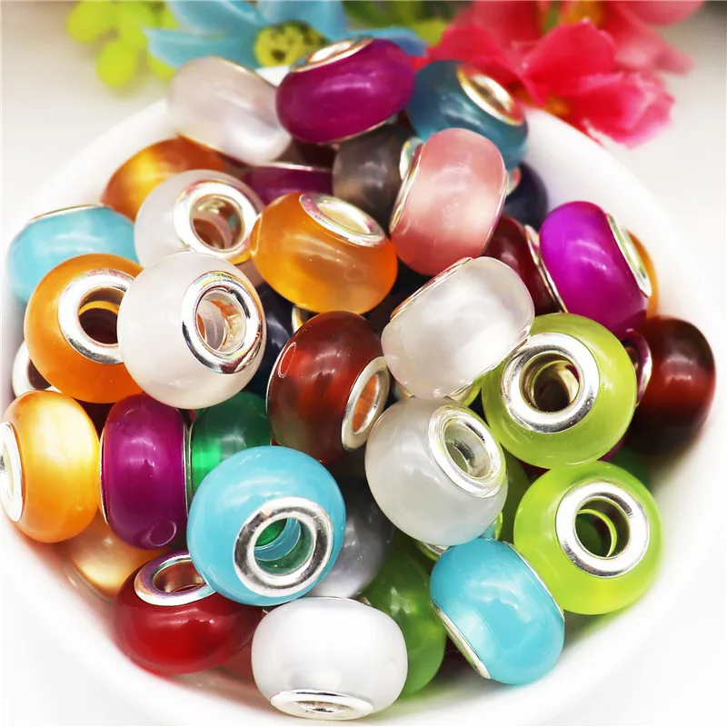 10Pcs Cat Eye Big Hole Round Loose Plastic Resin Beads for Jewelry Making Spacer Beads Fit Pandora Charm Bracelet Necklace Women