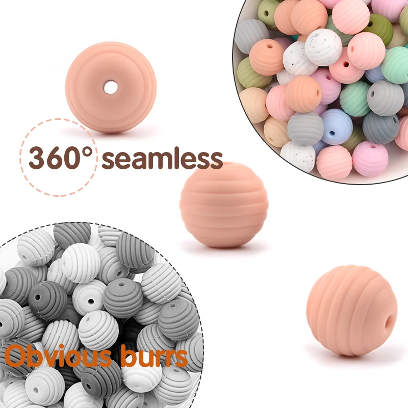 LOFCA 10pcs15mm Silicone Beehive Beads Baby Teething Round Food Grade Spiral 4-6 Month DIY Threaded Silica Beads Baby Teethers