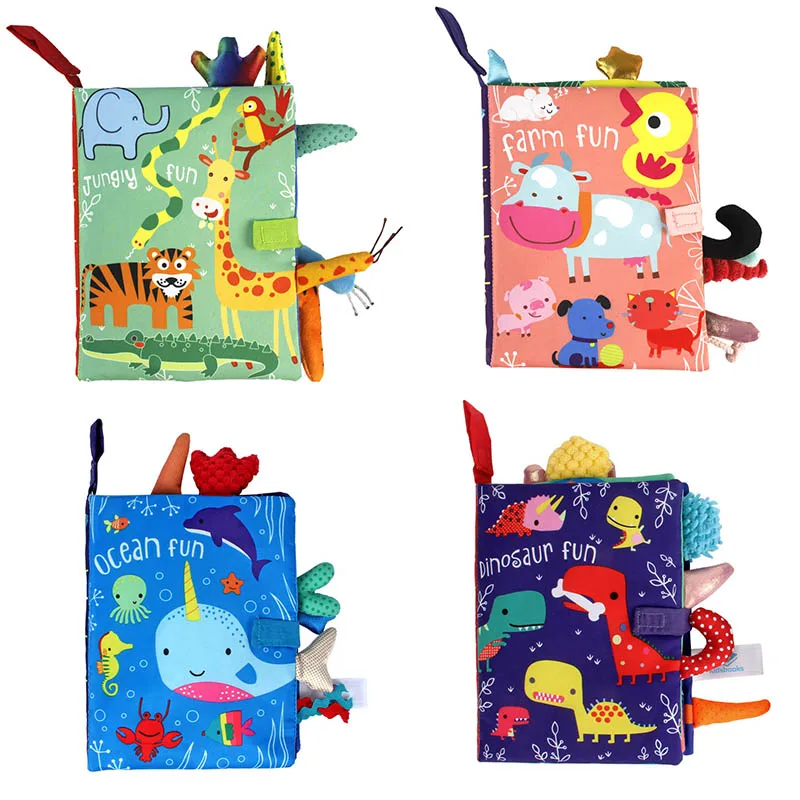 

0-36 Months Cartoon Animals Tail Sensory Books For Babies Soft Cloth Books Baby Montessori Games Development Baby Puzzle Toys