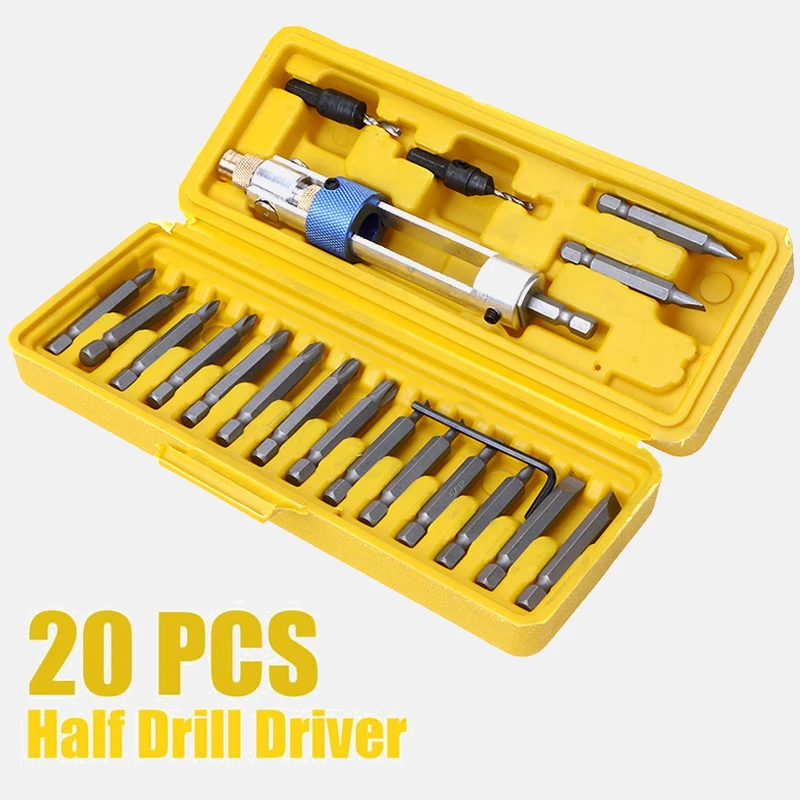 

20Pcs High Speed Steel Half Time Drill Multi Screwdriver Sets 16 Different Kinds Head Countersink Bits Allen Wrench