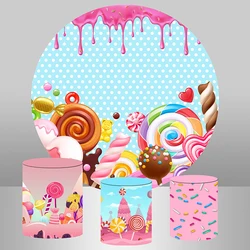 Donut Candyland Baby Shower Round Backdrop Circle Background Cover Newborn 1st Birthday Party Photo Studio Plinth Covers