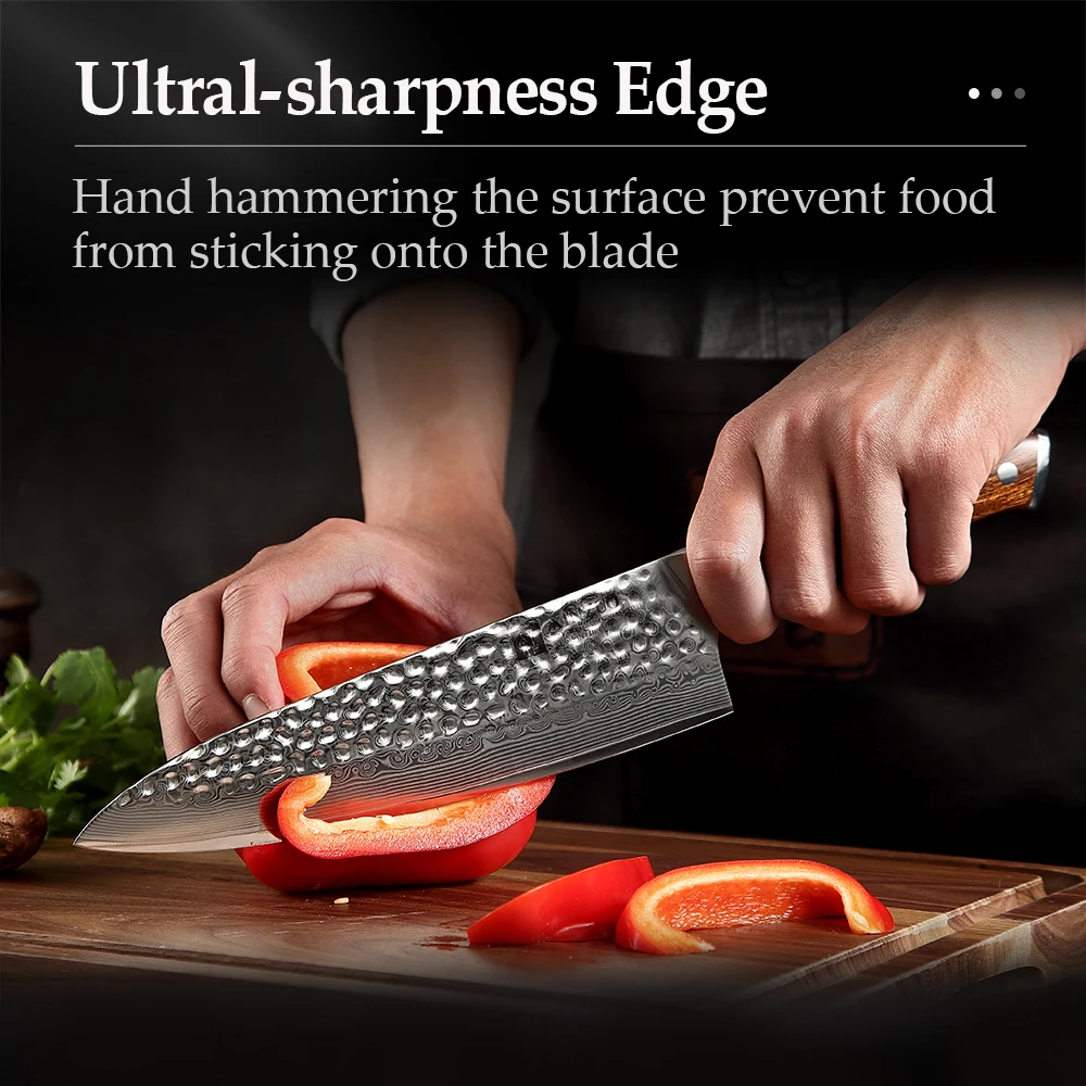 XINZUO 3PCS Kitchen Knives Set VG10 Damascus Steel Stainless Steel Pro Chef Cleaver Santoku Utility Paring Knife