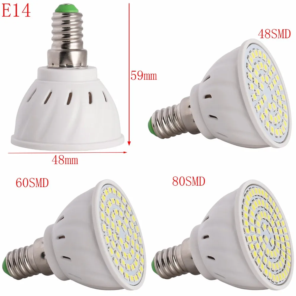 Lámparas de luz Led E27, E14, MR16, GU10, 48LED, 60LED, 80LED, 2835 ampolla, foco LED de 220V, lámpara de araña cálida/fresca