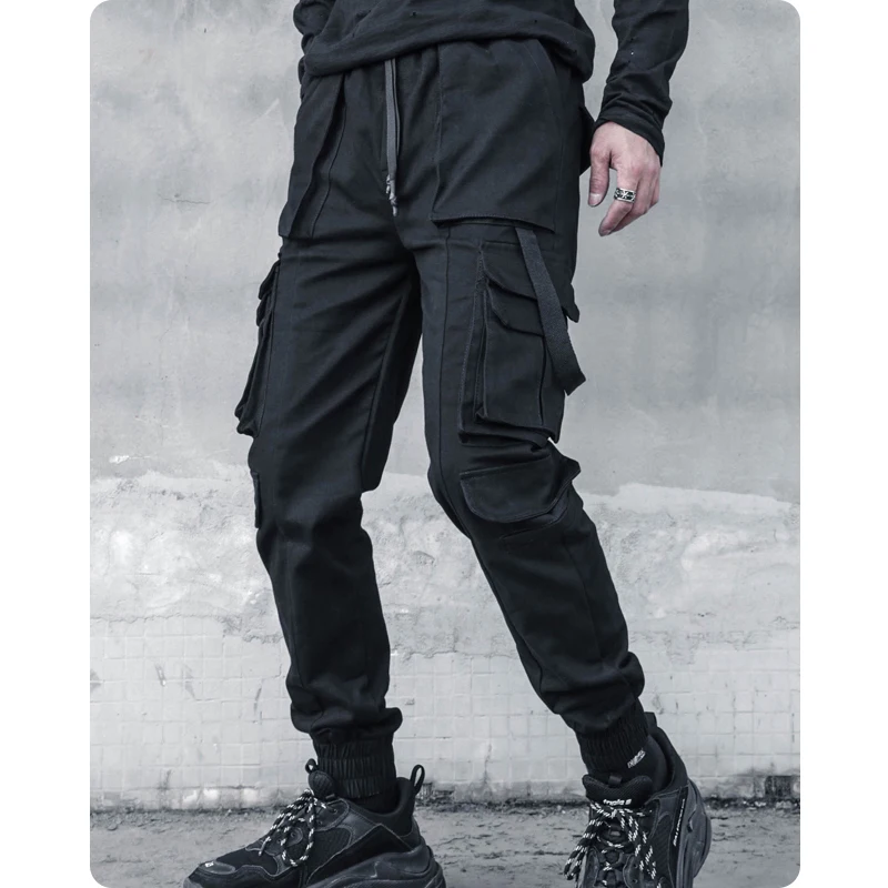 Functional overalls male paratroopers beam foot trousers ribbon Fried street casual pants