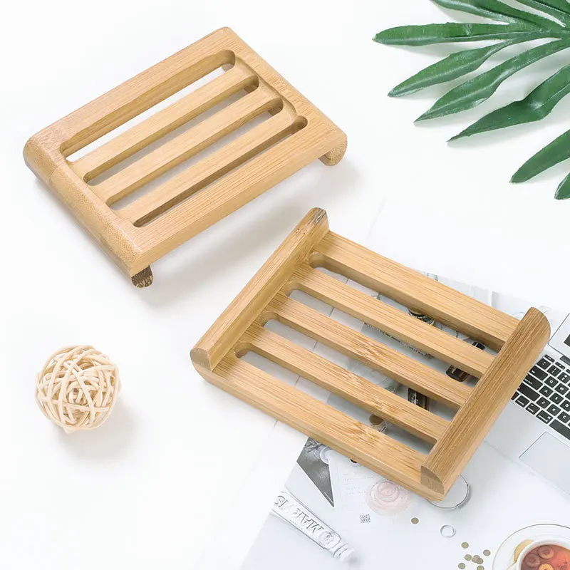 Natural Bamboo Soap Dishes Tray Holder Storage Wood Soap Rack Plate Portable Bathroom Wooden Soap Dish Box Soap Container Case