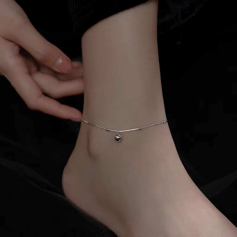 Beads Anklet Women's Tonozeleira 925 Gold Color Female Foot Chain Jewelry Bracelet On The Leg Sterling Silver Girls Decorations