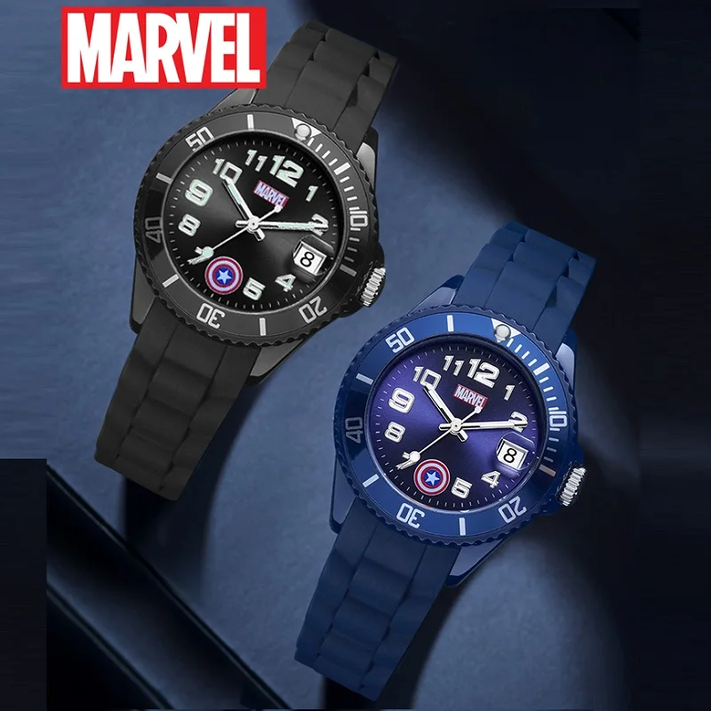 Disney-Relojes de pulsera de cuarzo japoneses para niños, cronógrafo oficial de Marvel, Capitán América, luminoso, con fecha