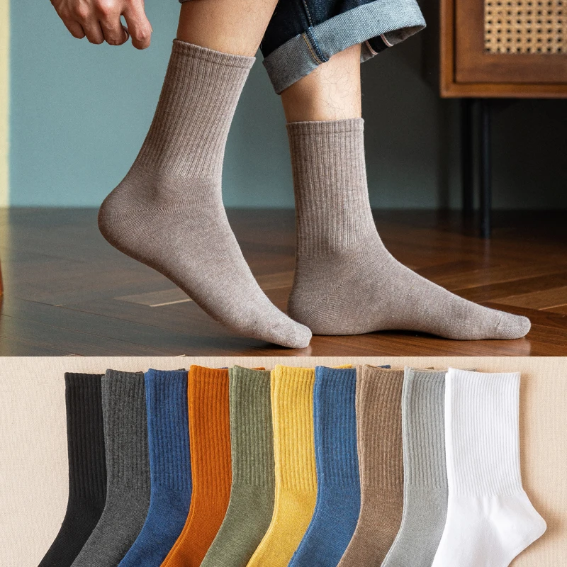 

Однотонные носки средней длины, повседневные круглые длинные хлопковые носки, черные и белые простые спортивные носки, трендовые новые баскетбольные носки в стиле ретро