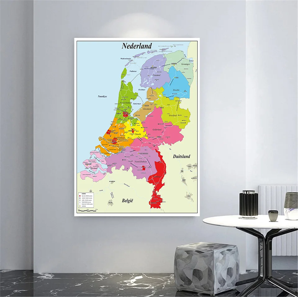 100*150cm mapa Holandii w holenderskim nowoczesny plakat ścienny włóknina płótno malarstwo salon dekoracja wnętrz przybory szkolne