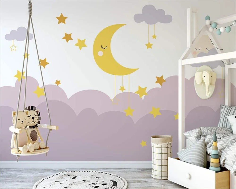 beibehang Custom modern nordic hand-painted cartoon papier peint animals clouds rainbow children's room background wallpaper