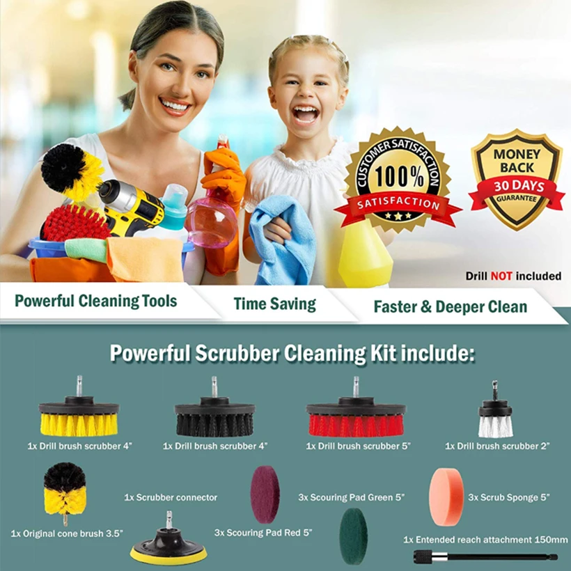 Electric drill brush Set Bathroom Surfaces Tub, Shower, Tile and Grout All Purpose Power Scrubber Cleaning Kit Cleaning brush