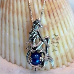 New Trendy Mermaid Shape Pendant Necklace Women's Necklace Fashion Metal Mermaid Luminous Stone Pendant Accessories Jewelry