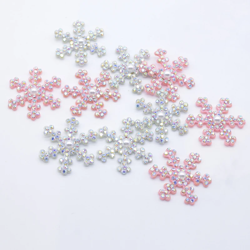 10Pcs 35mm Rhinestone Snowflakes Applique for DIY Christmas Clothes Hat Shoes Patches Headwear Hair Clip Bow Decor Accessories