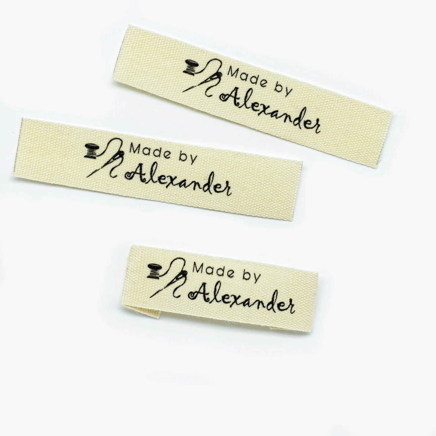 Custom Clothing Labels - Personalized Brand , Organic Cotton Ribbon Labels , Logo or Text,  Beige Sewing Labels (FR226)