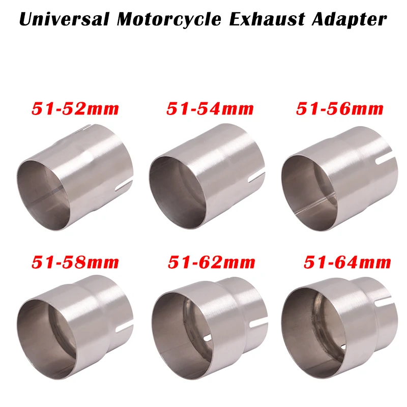 Universal Motorcycle Exhaust Adapter Escape, aço inoxidável, tubo redutor de conexão, silenciador, 52mm, 54mm, 56mm, 58mm, 62mm, 64 a 51mm