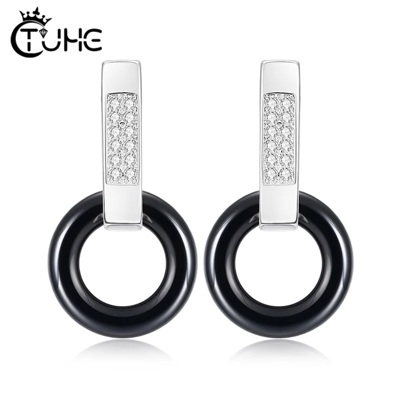 Lovely Women Stud Earrings With Circle Ceramic Black White Pink Fashion Earring For Women Girl Female Jewelry Christmas Gift