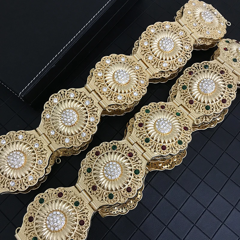 Retro simple zinc alloy women's belt jewelry sunflower carving fine brand design women's waist chain ethnic wedding accessories