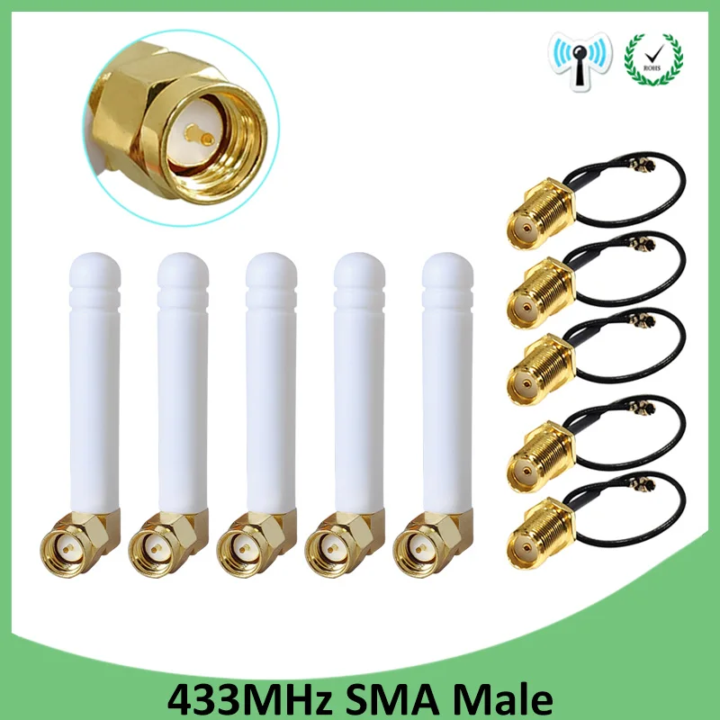 GWS 20pcs 433mhz antenna 3dbi sma male lora antene iot module lorawan antene ipex 1 4 SMA female pigtail Extension Cable