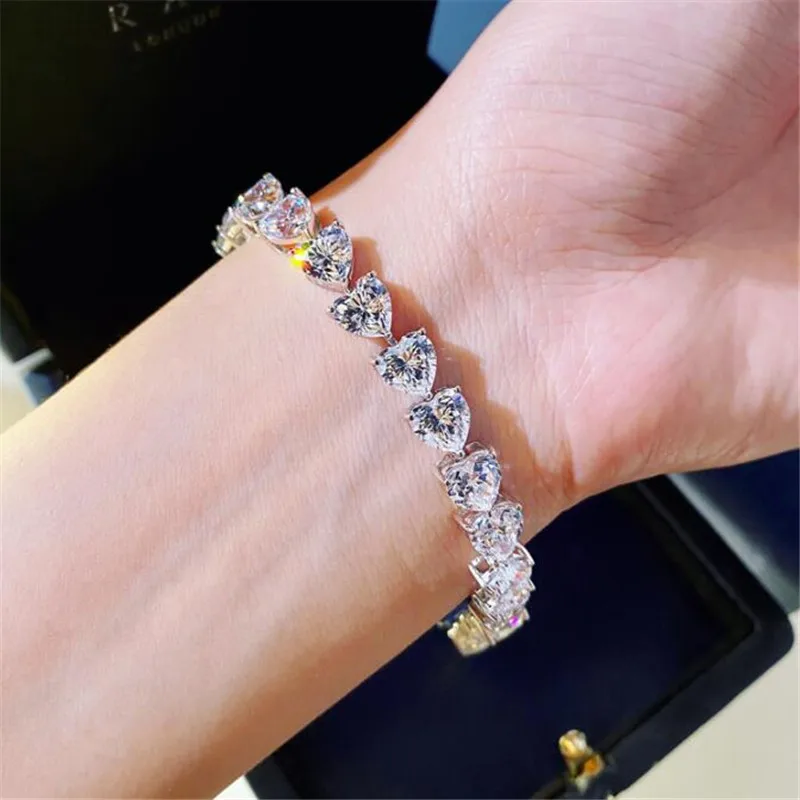 

Choucong Brand New Luxury Jewelry 10KT White Gold Fill Heart Shape White 5A Cubic Zircon Top Sell Bangle Women Bridal Bracelet