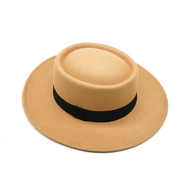 Red fedora hat men\'s flat top hat ladies felt jazz hat oval hat Panama new hip-hop fedora hat flat brim wholesale