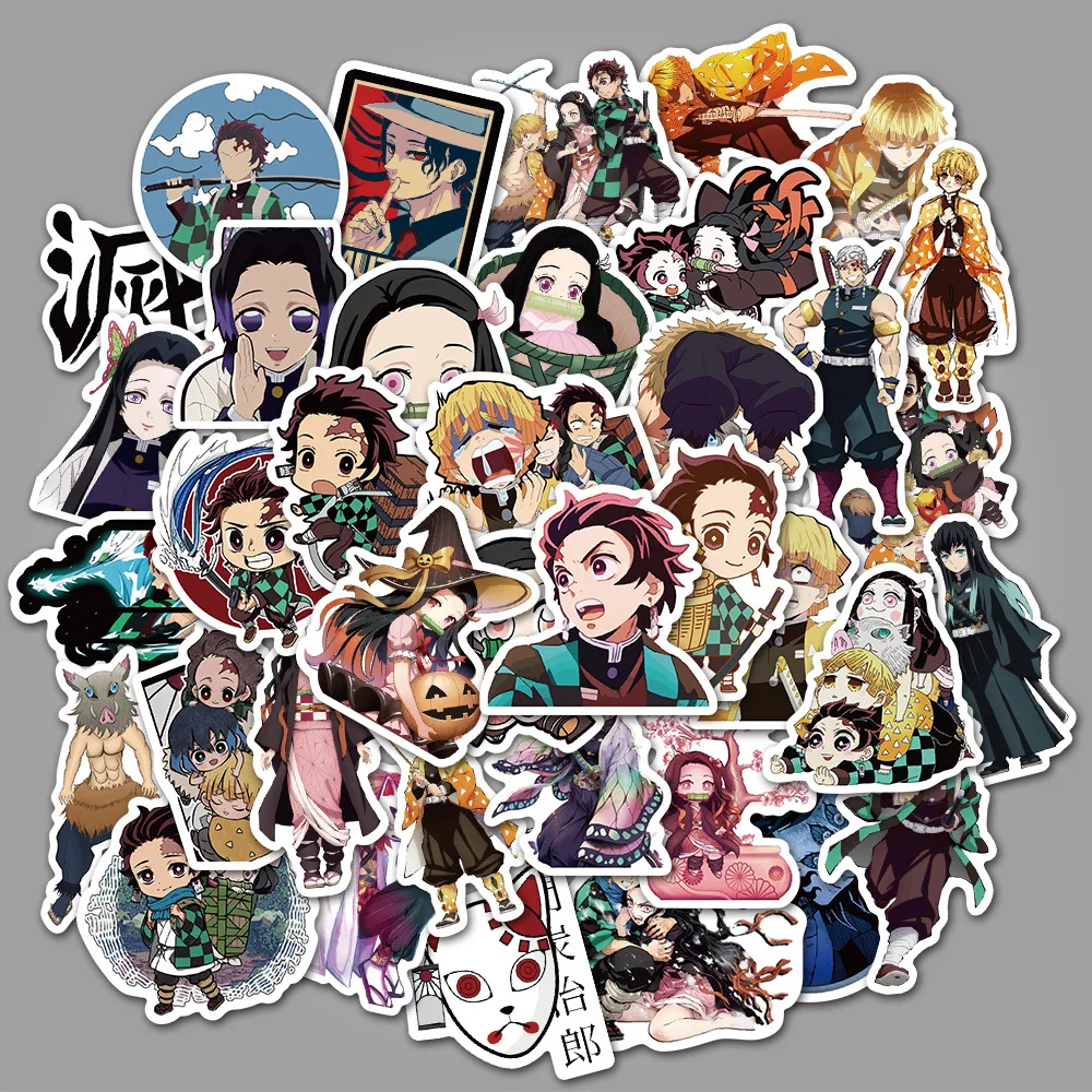 50PCS Anime Stickers Kimetsu no Yaiba Demon Slayer Sticker Waterproof PVC Skateboard Luggage Motorcycle Guitar Kids DIY Stickers