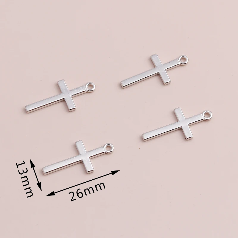 Leslie 20pcs 26x13mm Silver Color Cross Beads Charms for DIY Pendants Necklaces Bracelets Hot Sale Jewelry Accessories
