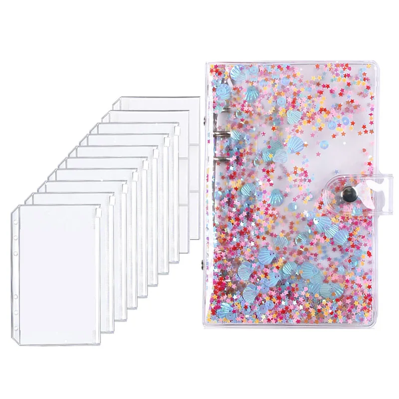 A6 Transparent PVC Glitter Sequins Notebook Cover Soft Collect Binder Spiral Planner Agenda Loose Leaf Ring Organizer Supplies