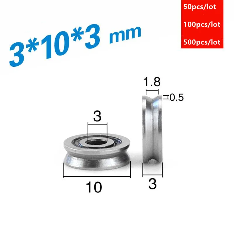 

50pcs/100pcs/500pcs/lot 3*10*3mm V623 open V groove pulley Carbon Steel Miniature Bearing Track Guide Wheel 3x10x3 Roller