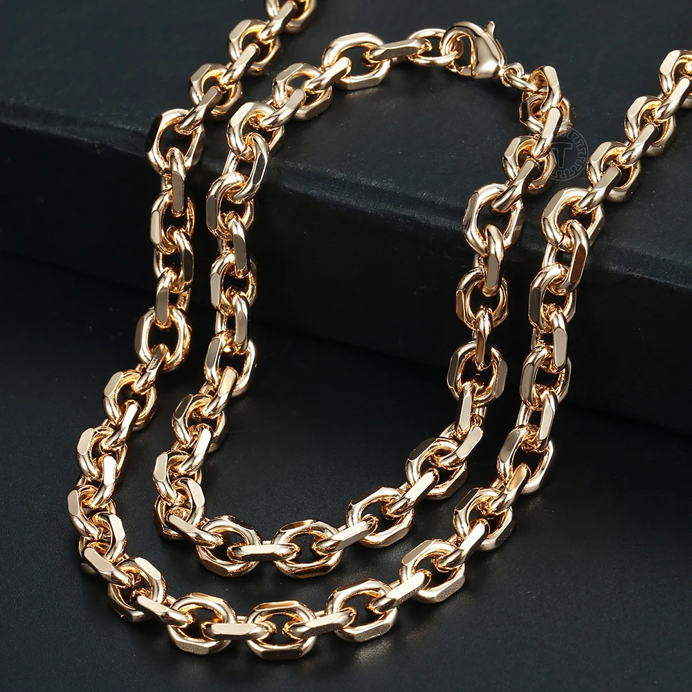 Davieslee 585 Rose Gold Color Rolo Cable Link Chain Bracelet Necklace Jewelry Set for Women Girls Party Wedding Best Gifts DCS17