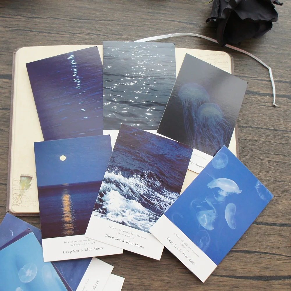 15pcs Sea At Night Deep Blue Love Peace Design Post Card Greeting Cards Gift Card Party Invitation Scrapbooking Use